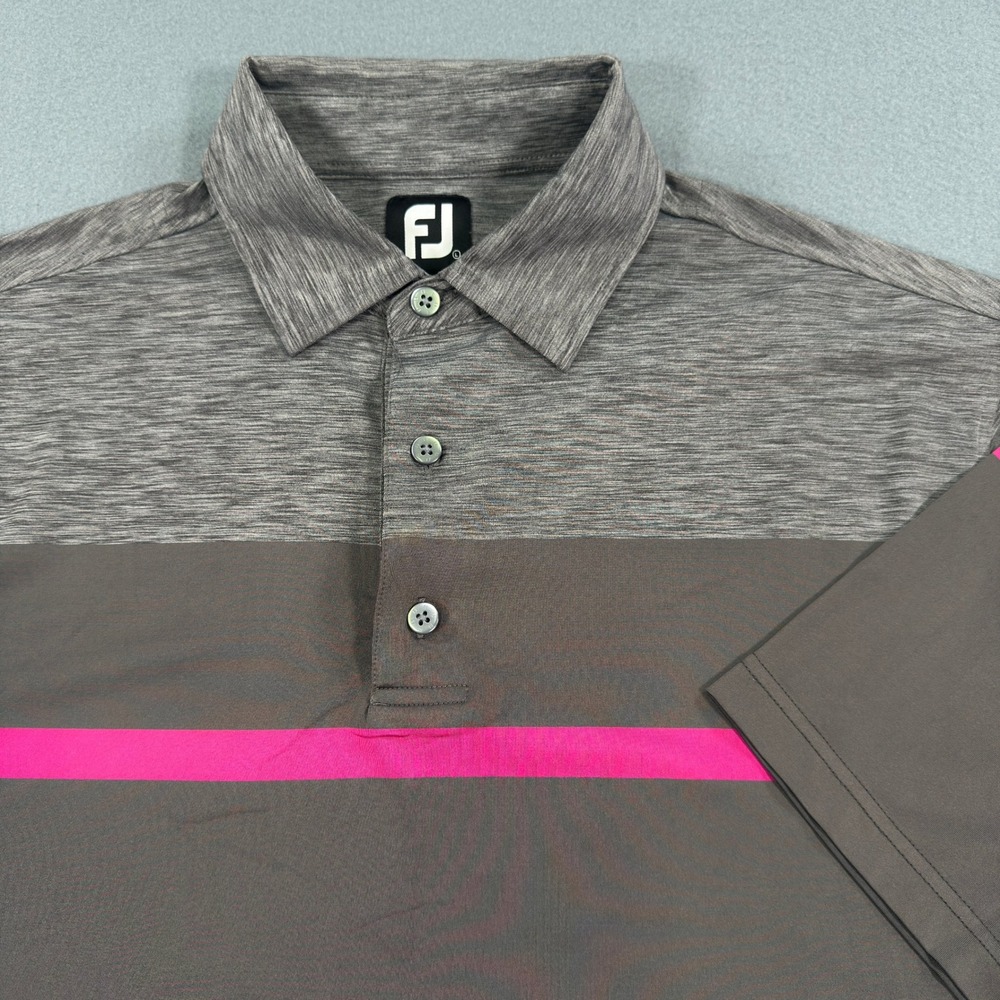 FootJoy Mens ProDry Golf Polo Shirt Charcoal Gray Pink Stripe Large L